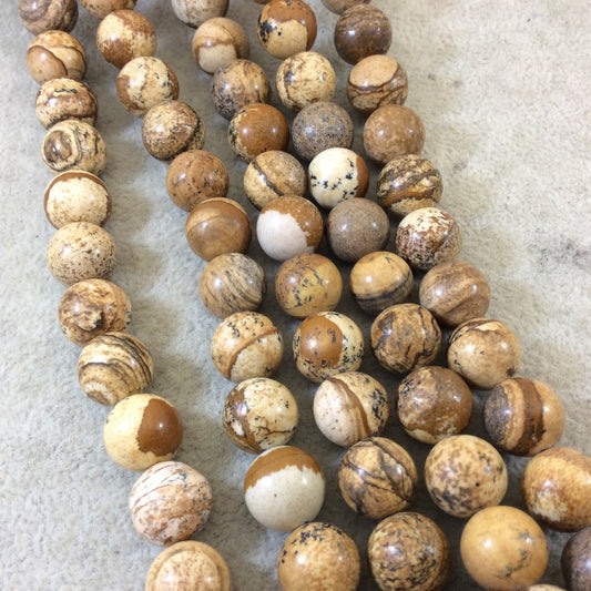 12mm Smooth Round/Ball Shaped Natural Picture Jasper Beads with 1mm Holes - Sold by 15" Strands (Approx. 33 Beads) - Quality Gemstone
