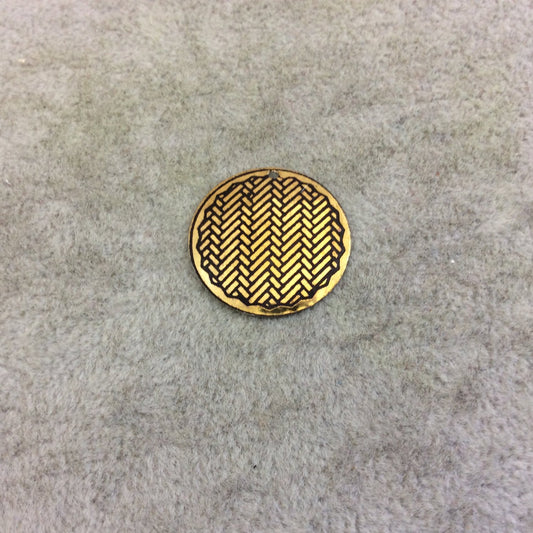 BULK PACK of 1" Gold Plated Detailed Herringbone Embossed Round Copper Medallion Pendants - Measuring 22mm x 22mm - Sold in Packs of 10