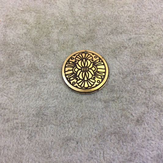 BULK PACK of 1" Gold Plated Detailed Floral/Lotus Embossed Round Copper Medallion Pendants - Measuring 22mm x 22mm - Sold in Packs of 10