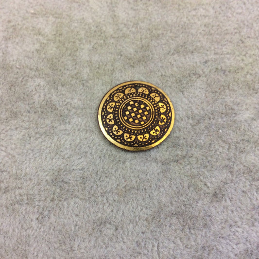 BULK PACK of 1" Gold Plated Detailed Checker/Mandala Embossed Round Copper Medallion Pendants - Measuring 22mm x 22mm - Sold in Packs of 10