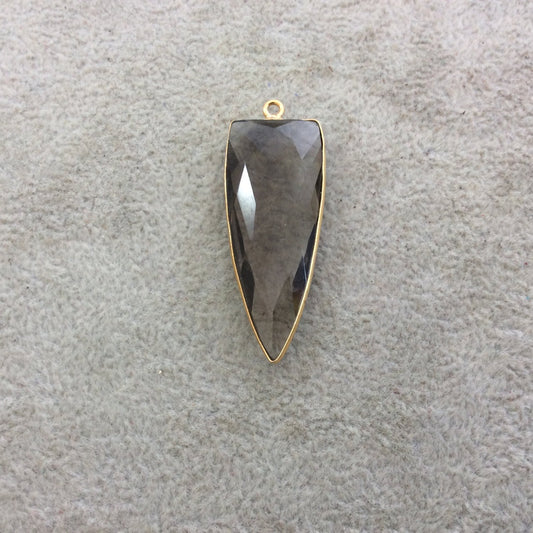 Gold Plated Faceted Smoky Brown Hydro (Lab Created) Quartz Inverted Triangle Shape Bezel Pendant - Measuring 15mm x 40mm - Sold Individually