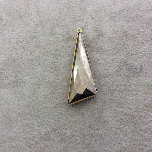 Gold Plated Faceted Natural Metallic Pyrite Triangle/Sail Shaped Bezel Pendant Component - Measuring 17mm x 47mm - Sold Individually, Random