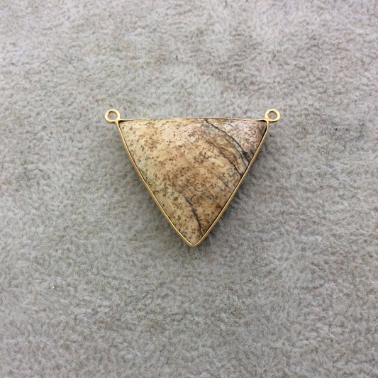 Gold Plated Natural Picture Jasper Faceted Inverted Triangle Shaped Copper Bezel Pendant - Measures 34mm x 34mm - Sold Individually, Random