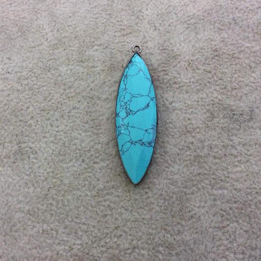 Gunmetal Plated Faceted Dyed Howlite Marquise Shaped Bezel Drop/Charm Component - Measuring 13mm x 46mm - Sold Individually, Random