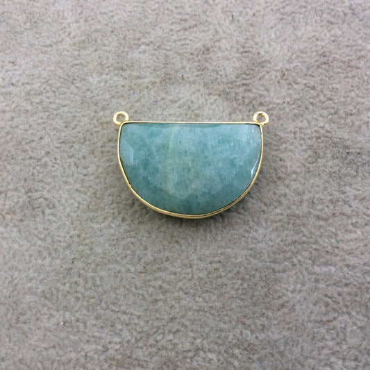 Gold Plated Natural Amazonite Faceted Half-Moon Shaped Copper Bezel Pendant - Measures 30mm x 20mm - Sold Individually, Random