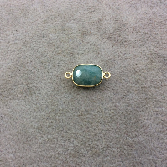 Gold Plated Natural Amazonite Faceted Rectangle Shaped Copper Bezel Connector - Measures 10mm x 14mm - Sold Individually, Random