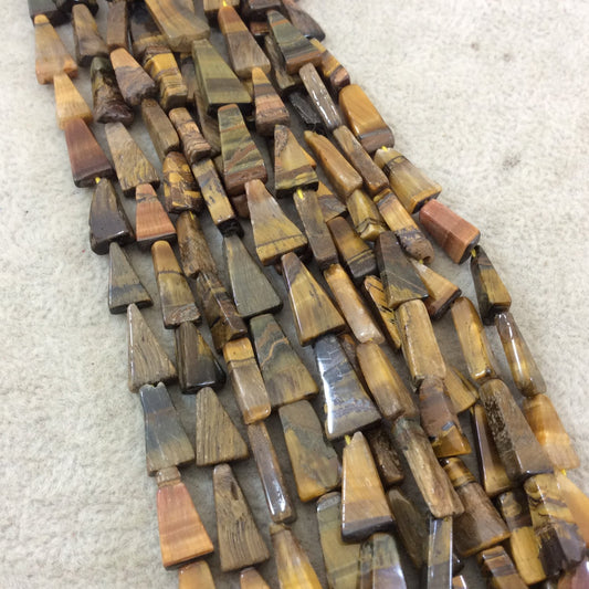 5mm x 8-11mm Smooth Natural Brown Tiger Eye Flat Triangle Shaped Beads - 13.5" Strand (Approx. 30 Beads) - Hand-Cut Indian Gemstone