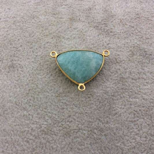 Gold Plated Natural Amazonite Faceted Triangle Shaped Copper Bezel Pendant/Connector - Measures 24mm x 18mm - Sold Individually, Random