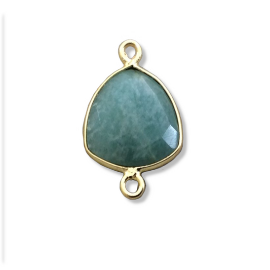 Gold Plated Natural Amazonite Faceted Triangle Shaped Copper Bezel Connector/Link - Measures 14mm x 14mm - Sold Individually, Random