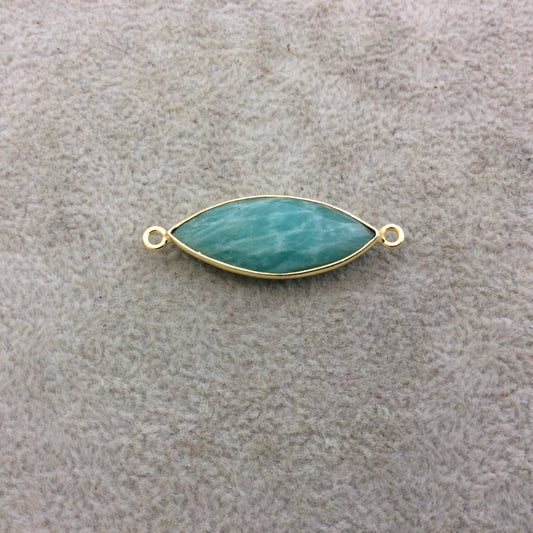 Gold Plated Natural Amazonite Faceted Marquise Shaped Copper Bezel Connector/Link - Measures 11mm x 29mm - Sold Individually, Random
