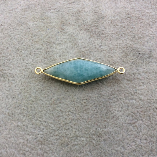 Gold Plated Natural Amazonite Faceted Diamond Shaped Copper Bezel Connector/Link - Measures 13mm x 34mm - Sold Individually, Random