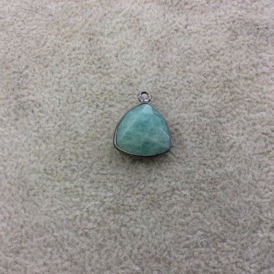 Gunmetal Plated Natural Amazonite Faceted Triangle Shaped Copper Bezel Pendant - Measures 14mm x 14mm - Sold Individually, Random