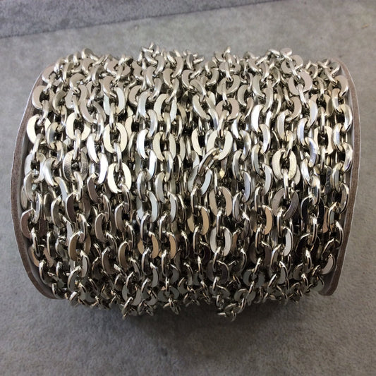 A1443 FULL SPOOL - Silver Plated Aluminum Thick Flat Oval Alternating Link Cable Chain with 7mm x 10mm Links - Three Finishes Available