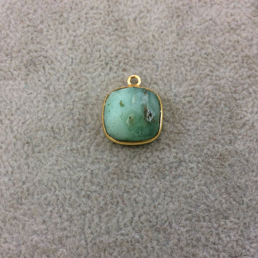 Gold Plated Natural Green Chrysoprase Faceted Square Shaped Copper Bezel Pendant - Measures 14mm x 14mm - Sold Individually, Random