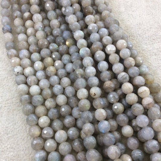 7mm Faceted Natural Iridescent Labradorite Round/Ball Shape Beads with 1mm Holes - Sold by 16" Strands (Approx. 54 Beads) - Quality Gemstone