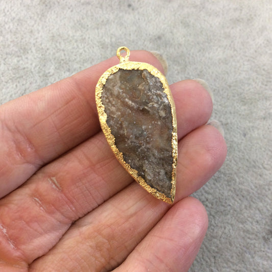 Single OOAK Gold Electroplated Natural Rough Druzy Agate Inverted Tear Shaped Focal Pendant - Measuring 20mm x 40mm - Quality Raw Gemstone