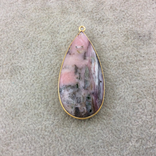 Rhodonite Bezel | Gold Plated Natural Mixed Faceted Teardrop Pear Shaped Copper Pendant - Measures 23mm x 45mm - Sold Individually, Random