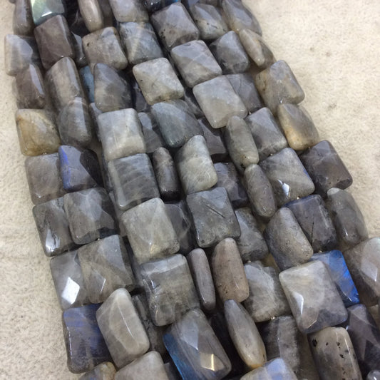12mm x 16mm Faceted Natural Iridescent Labradorite Rounded Rectangle Shaped Beads with 1mm Holes - 16" Strand (Approx. 24 Beads) - Gemstone