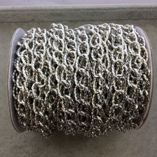 A1309 FULL SPOOL - Silver Plated Aluminum Oblong Oval Shaped Twisted Wire Link Curb Chain with 11mm x 17mm Links - Three Finishes Available