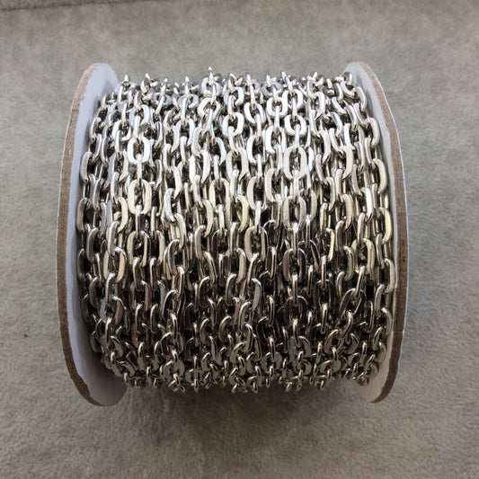 A1706 FULL SPOOL - Silver Plated Aluminum Alternating Flat Link Oval Shaped Cable Chain with 5mm x 8mm Links - Three Finishes Available