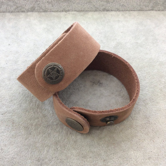 1" Wide Camel Brown Genuine Leather Blank Cuff Bracelet with Oxidized Brass Snap Clasp - Measuring 26mm Wide x 222mm Long, Approx.