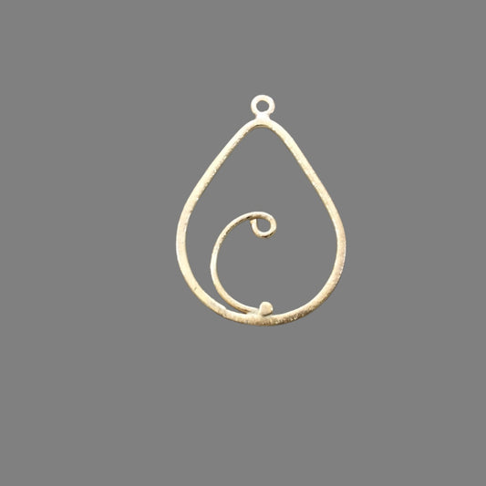 29mm x 39mm Gold Brushed Finish Scrollwork Tear Shaped Plated Copper Components - Sold in Pre-Counted Bulk Packs of 10 Pieces - (121-GD)