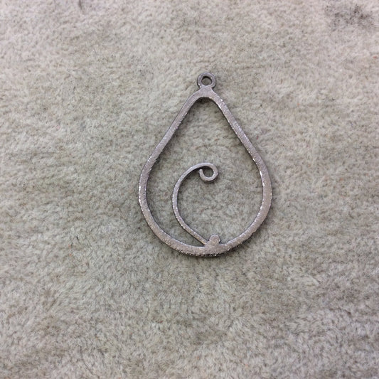 29mm x 39mm Gunmetal Brushed Finish Scrollwork Tear Shaped Plated Copper Components - Sold in Pre-Counted Bulk Packs of 10 Pieces - (121-GM)