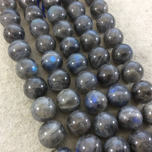 14mm Smooth Natural Labradorite Round/Ball Shaped Beads with 1mm Holes - Sold by 15" Strands (Approx. 28 Beads) - Quality Gemstone