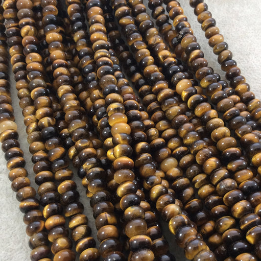 5mm x 8mm Smooth Natural Brown Tiger's Eye Rondelle/Disc Shaped Beads with 1mm Holes - Sold by 15.75" Strands (Approximately 76 Beads)