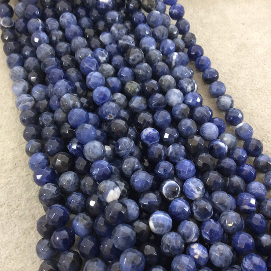 8mm Faceted Natural Sodalite Round/Ball Shaped Beads with 1mm Holes - Sold by 15" Strands (Approx. 46 Beads) - Quality Gemstone
