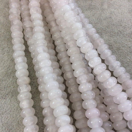 5mm x 8mm Glossy Finish Natural Pale Rose Quartz Rondelle Shaped Beads with 2.5mm Holes - 8" Strand (Approx. 39 Beads) - LARGE HOLE BEADS
