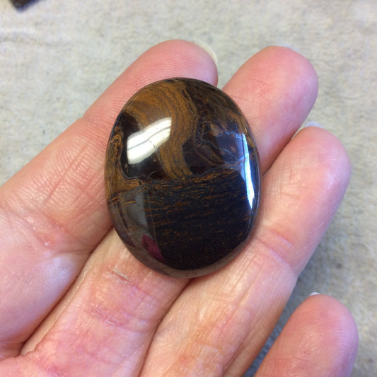 Single OOAK Natural Tiger Iron Oblong Oval Shaped Flat Back Cabochon - Measuring 27mm x 34mm, 6mm Dome Height - High Quality Gemstone