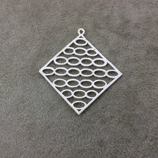 Large Silver Plated Oval Link Cut-Out Diamond Shaped Brushed Finish Copper Components - Measuring 52mm x 52mm - Sold in Packs of 4 (378-SV)