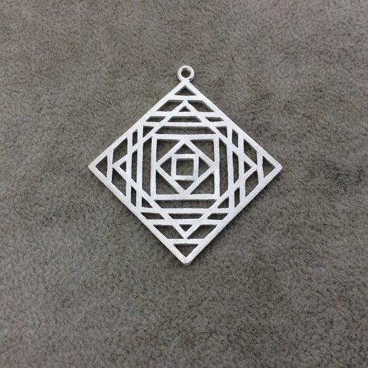 Large Silver Plated Concentric Cut-Out Diamond Shaped Brushed Finish Copper Components - Measuring 52mm x 52mm - Sold in Packs of 4 (379-SV)