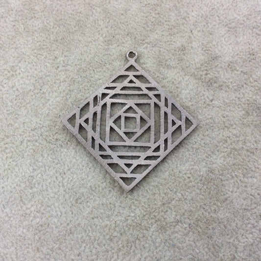 Large Gunmetal Plated Concentric Cut-Out Diamond Shaped Brushed Finish Copper Components -Measuring 52mm x 52mm -Sold in Packs of 4 (379-GM)