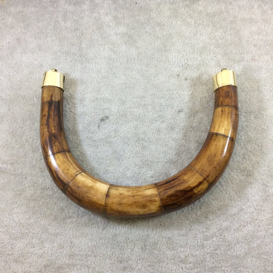 5" Extra Large Warm Brown Double Ended U-Shaped Crescent Shaped Natural Ox Bone Focal Pendant - Measuring 130mm x 85mm