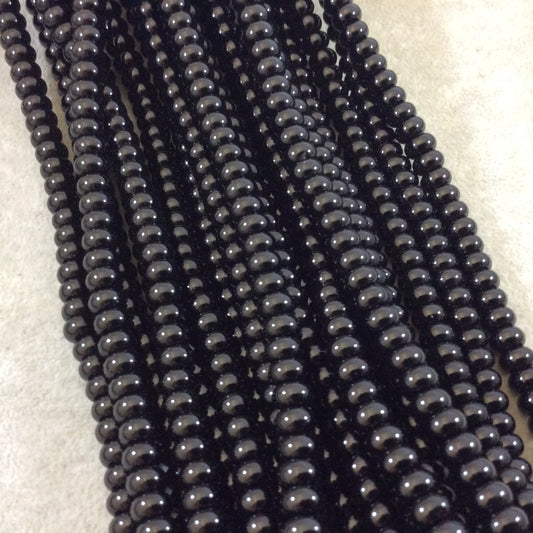 5mm x 8mm Smooth Finish Natural Jet Black Agate Rondelle Shaped Beads with 1mm Holes - Sold by 15.5" Strands (Approximately 80 Beads)