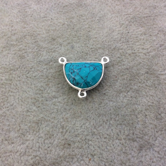 Sterling Silver Faceted Half Moon Shaped Dyed Turquoise Green Faux Howlite Bezel Pendant - Measuring 16mm x 12mm - Sold Individually, Random