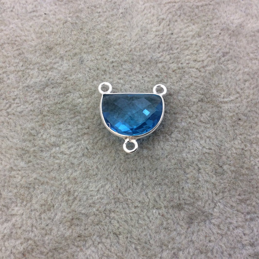 Sterling Silver Faceted Half Moon Shaped Sky Blue Hydro (Man-made) Quartz Bezel Pendant - Measuring 16mm x 12mm - Sold Individually
