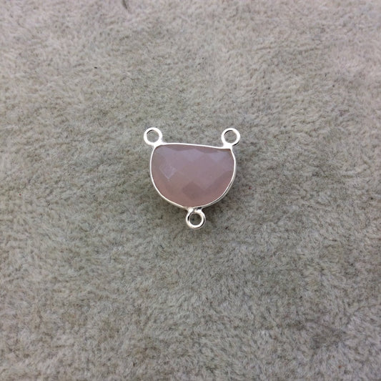 Sterling Silver Faceted Half Moon Shaped Nude Pink Hydro (Man-made) Chalcedony Bezel Pendant - Measuring 16mm x 12mm - Sold Individually