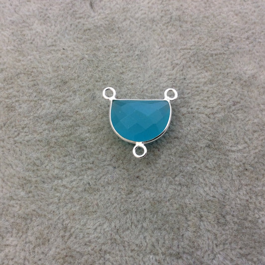 Sterling Silver Faceted Half Moon Shaped Aqua Blue Hydro (Man-made) Chalcedony Bezel Pendant - Measuring 16mm x 12mm - Sold Individually