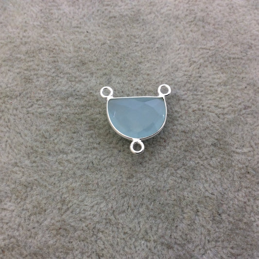 Sterling Silver Faceted Half Moon Shaped Pale Aqua Hydro (Man-made) Chalcedony Bezel Pendant - Measuring 16mm x 12mm - Sold Individually