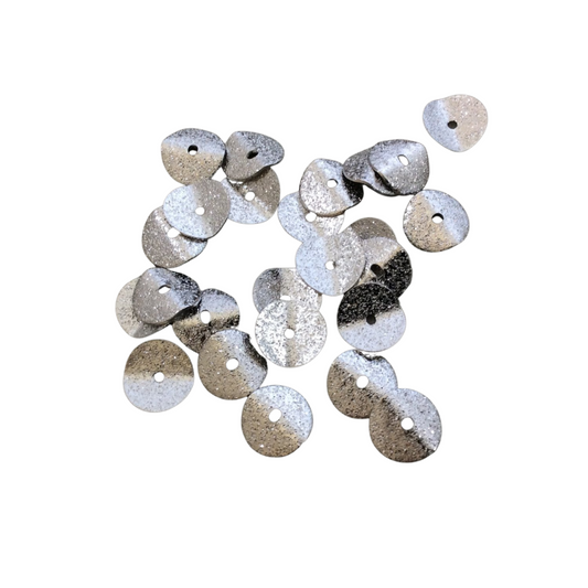 10mm Textured Silver Plated Copper Wavy Disc/Heishi Washer Shaped Components - Sold in Bulk Packs of 25 Pieces - Great as Bracelet Spacers!