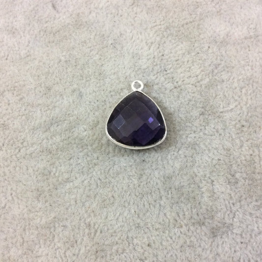 Sterling Silver Faceted Trillion Shaped Purple Hydro (Man-made) Quartz Bezel Pendant - Measuring 16mm x 16mm - Sold Individually