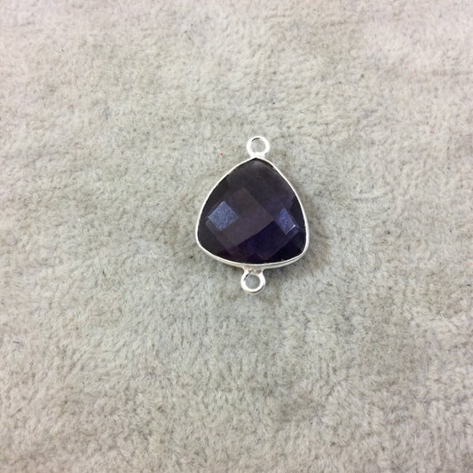 Sterling Silver Faceted Trillion Shaped Purple Hydro (Man-made) Quartz Bezel Connector - Measuring 16mm x 16mm - Sold Individually