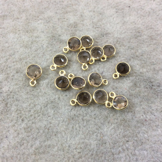 BULK LOT - Pack of Six (6) Gold Vermeil Pointed/Cut Stone Faceted Round/Coin Shaped Smoky Quartz Bezel Pendants - Measuring 5mm x 5mm