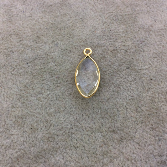 Gold Vermeil Faceted Clear Hydro (Lab Created) Quartz Marquise Shaped Bezel Pendant - Measuring 10mm x 20mm - Sold Individually