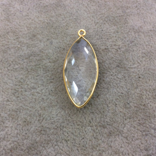 Gold Vermeil Faceted Clear Hydro (Lab Created) Quartz Marquise Shaped Bezel Pendant - Measuring 15mm x 36mm - Sold Individually