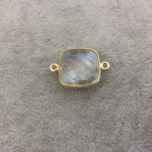 Gold Vermeil Faceted Clear Hydro (Lab Created) Quartz Square Shaped Bezel Connector - Measuring 18mm x 18mm - Sold Individually