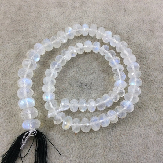 OOAK 7-10mm Micro-Faceted Natural Moonstone Graduated Rondelle Shaped Beads - 13.5" Strand (Approx. 63 Beads) - Hand-Cut Indian Gemstone